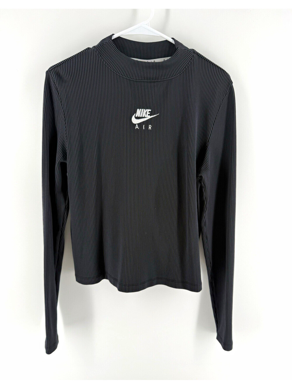 Nike Air Womens Ribbed Mock Neck Long Sleeve Stretch Top Black XL